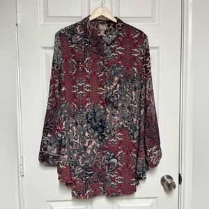 Chico’s Paisley Floral Print Long Sleeve Button Down Shirt Size XL/16